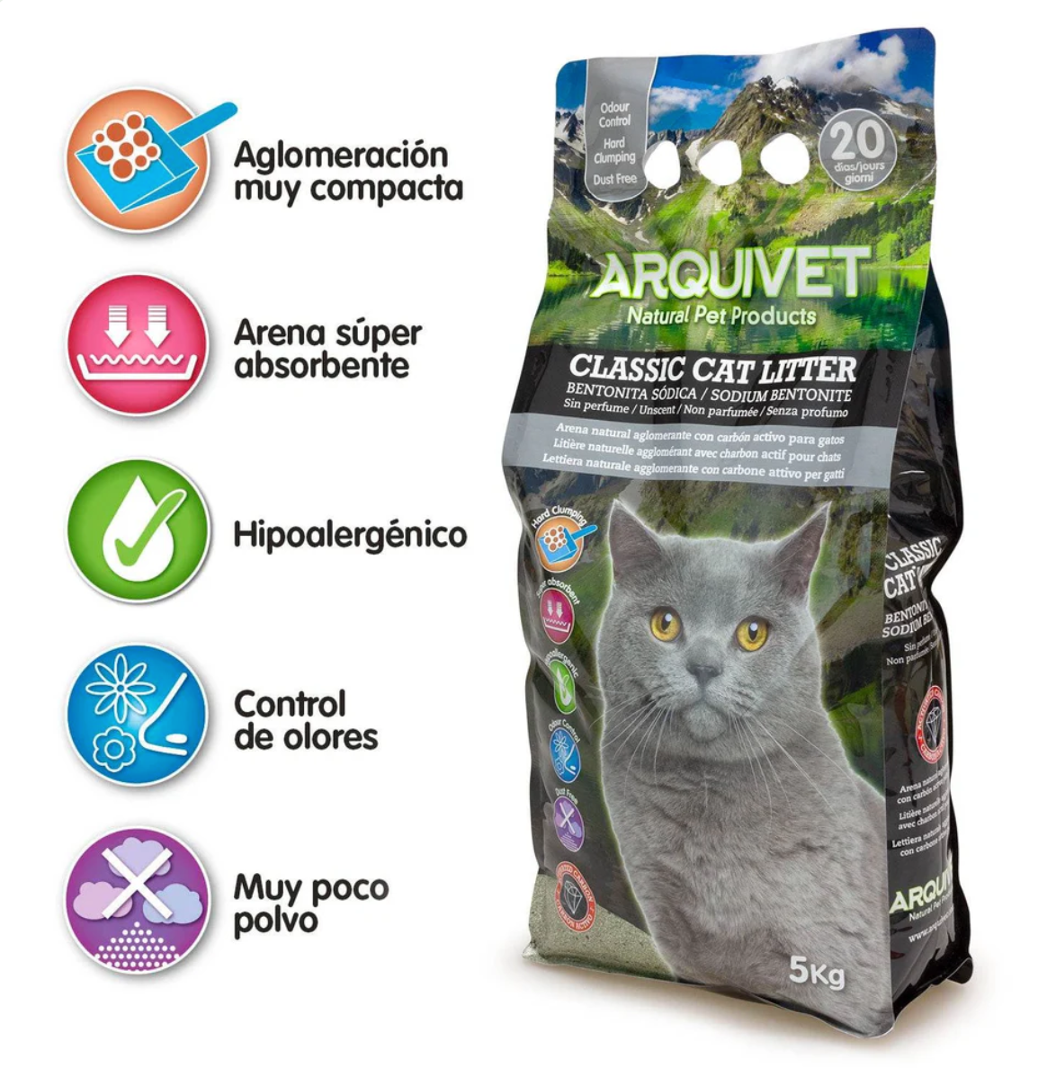 Arena aglomerante de bentonita sódica para gatos Classic Cat Litter